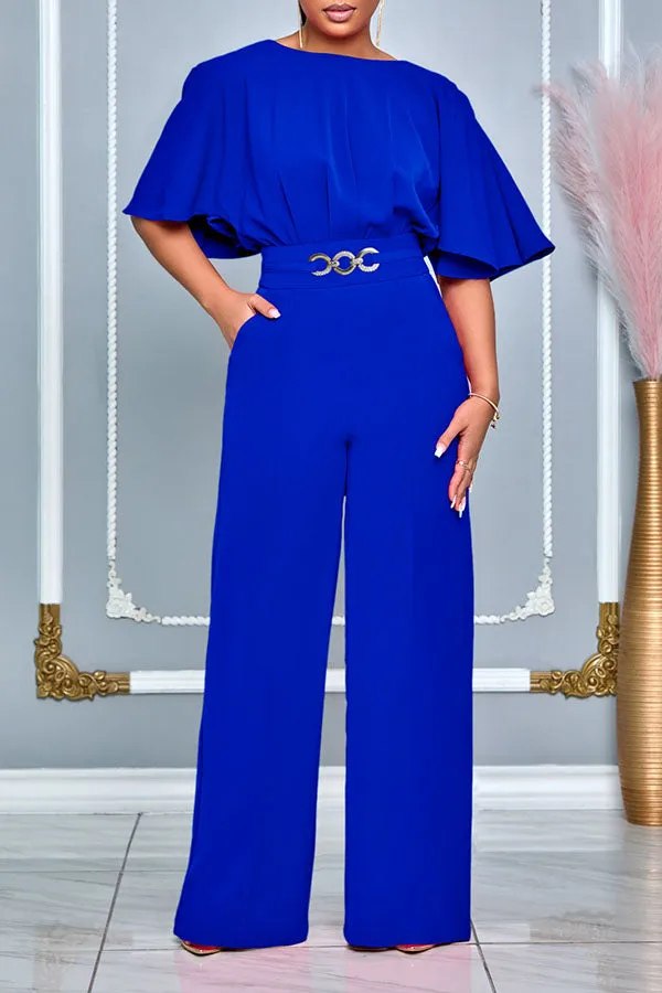 Stylish Flutter Sleeve Ruched Jumpsuit