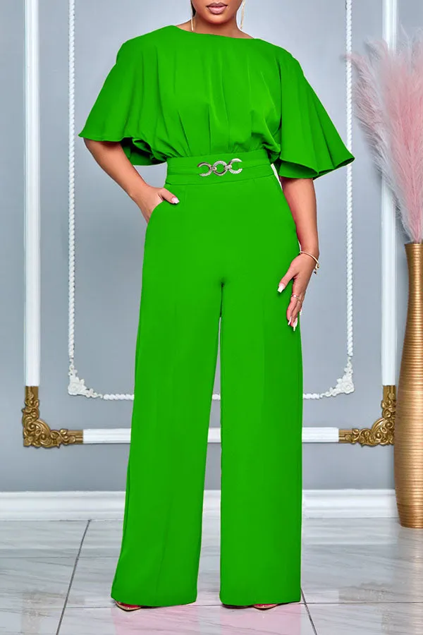 Stylish Flutter Sleeve Ruched Jumpsuit