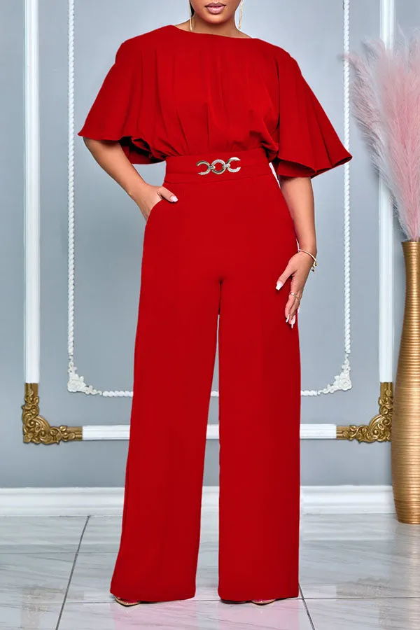 Stylish Flutter Sleeve Ruched Jumpsuit