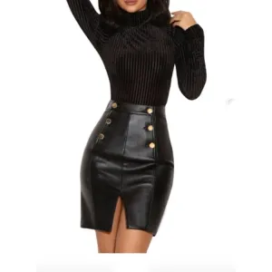 Stylish Genuine Lambskin Black Leather Short Mini Skirt for Women