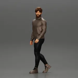 Stylish Man Walking in Turtleneck