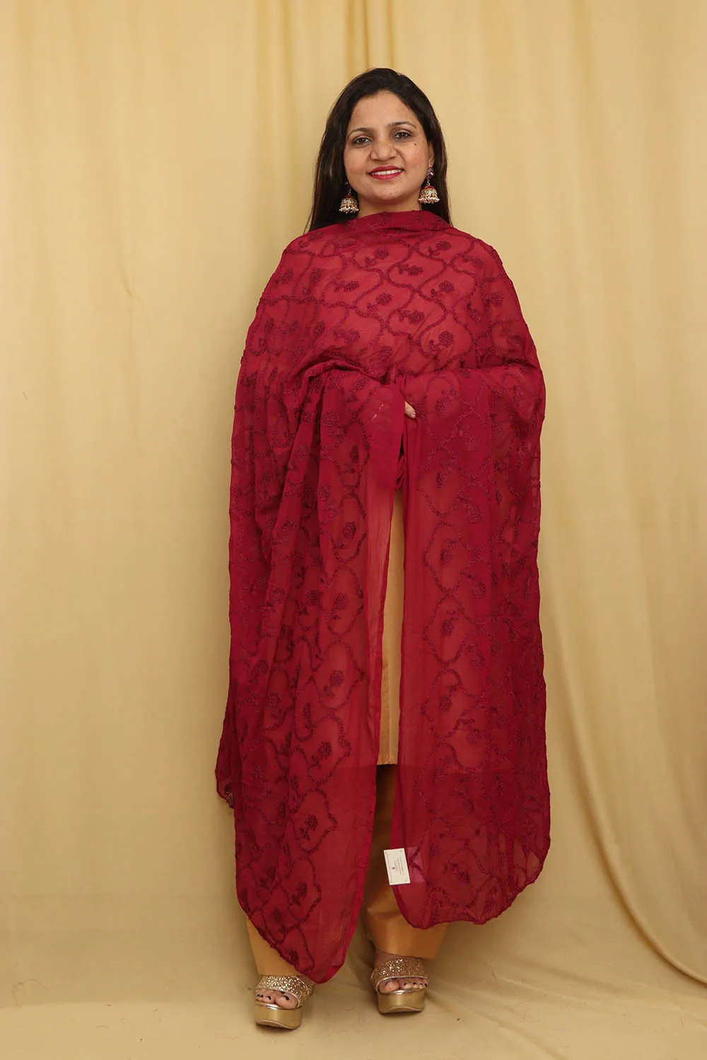 Stylish Maroon Embroidered Georgette Dupatta