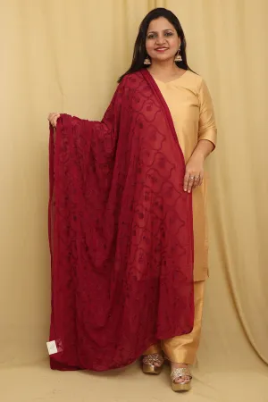 Stylish Maroon Embroidered Georgette Dupatta