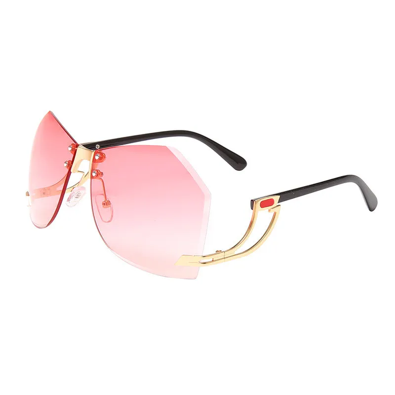 Stylish Rimless Oversized Irregular Wraparound Glasses