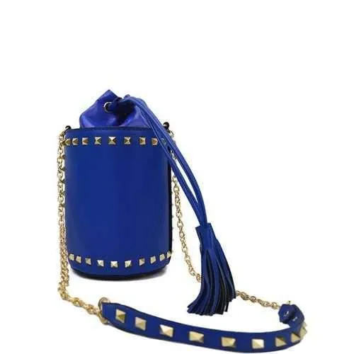 Stylish Rivet and Tassel Design Crossbody Bag For Women - Blue