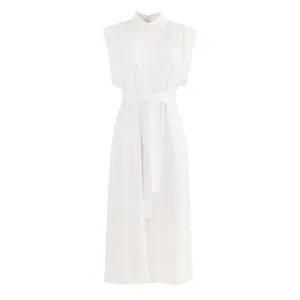 Stylish Straight Dress With Belt White