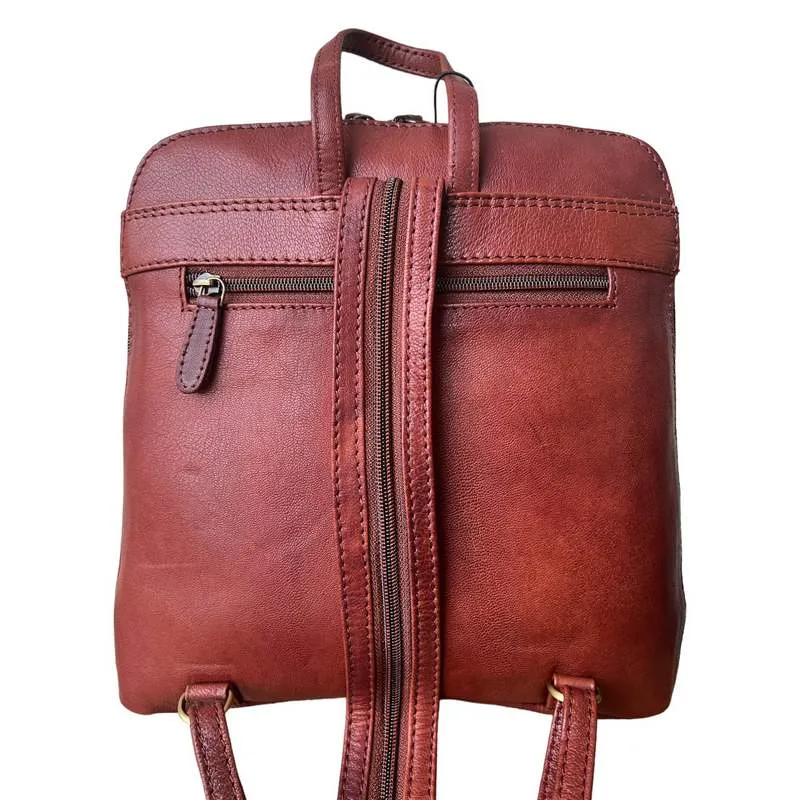 Supatra Cognac Square Top Zip Backpack