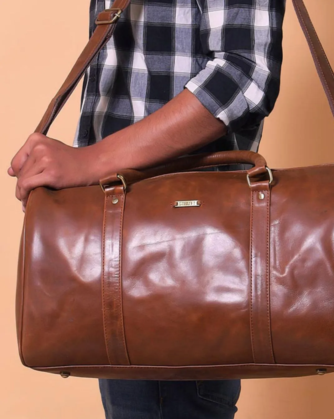 SYLVESTER - THE CRUSHED TAN LEATHER CABIN BAG - CARRY-ON LUGGAGE