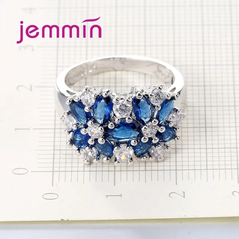 Top Grade JEMMIN Brand Jewelry New Stylish Sparkly Flower Crystal Ring Women Wedding Bridal Rings 5 Color