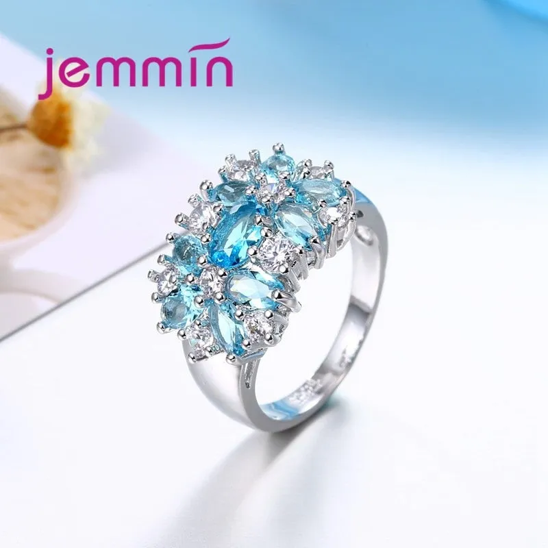 Top Grade JEMMIN Brand Jewelry New Stylish Sparkly Flower Crystal Ring Women Wedding Bridal Rings 5 Color