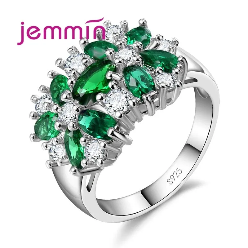 Top Grade JEMMIN Brand Jewelry New Stylish Sparkly Flower Crystal Ring Women Wedding Bridal Rings 5 Color