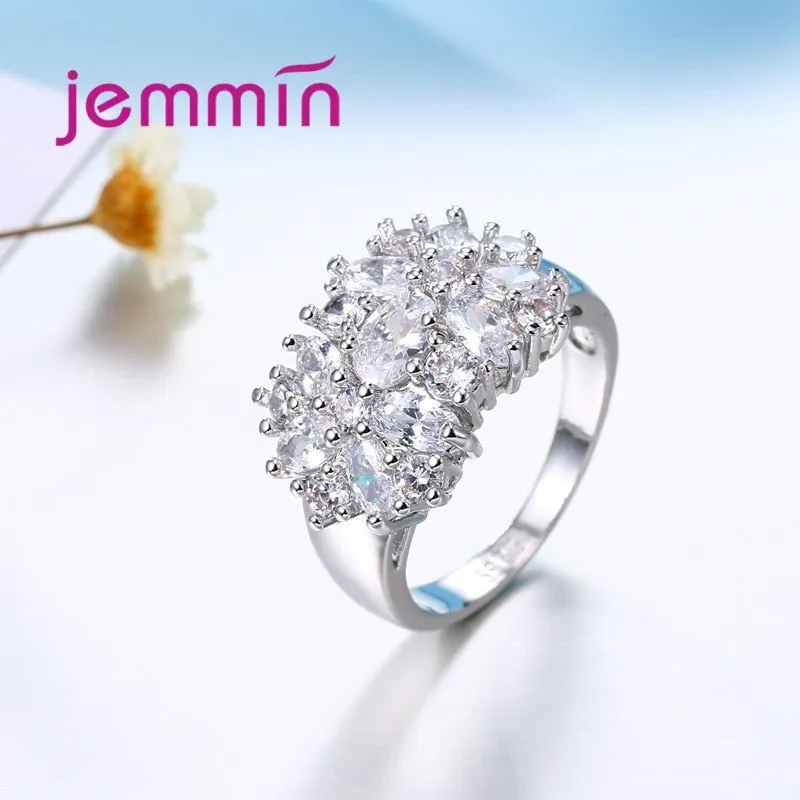 Top Grade JEMMIN Brand Jewelry New Stylish Sparkly Flower Crystal Ring Women Wedding Bridal Rings 5 Color