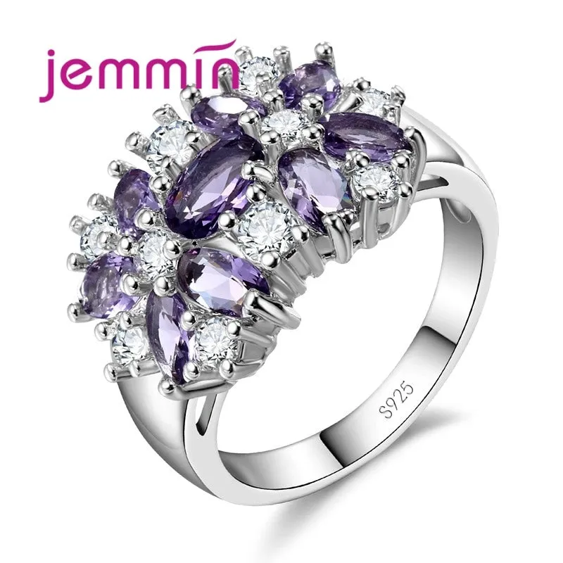 Top Grade JEMMIN Brand Jewelry New Stylish Sparkly Flower Crystal Ring Women Wedding Bridal Rings 5 Color