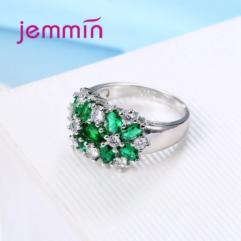 Top Grade JEMMIN Brand Jewelry New Stylish Sparkly Flower Crystal Ring Women Wedding Bridal Rings 5 Color