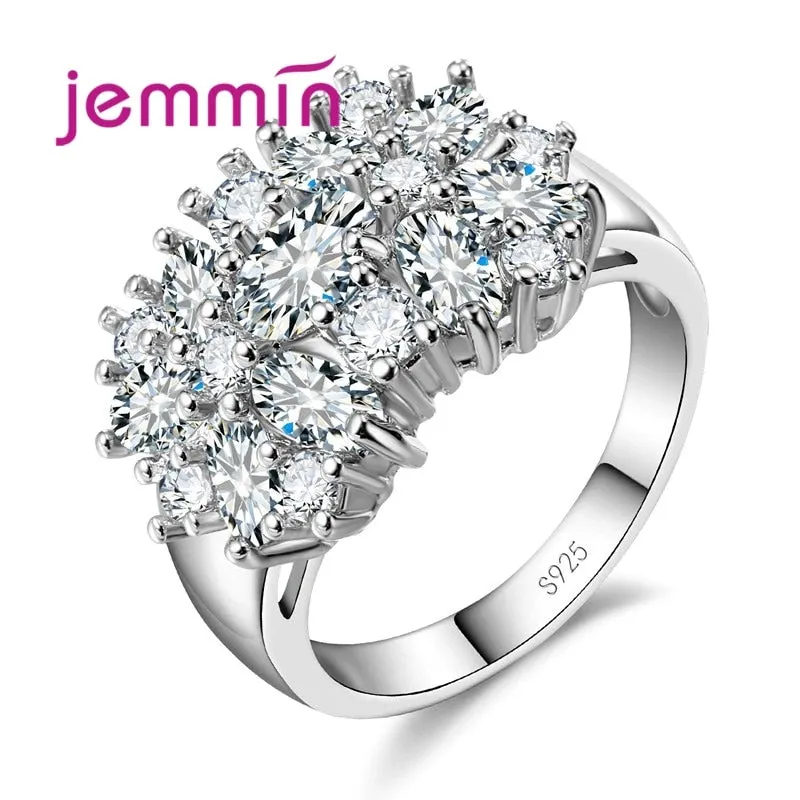 Top Grade JEMMIN Brand Jewelry New Stylish Sparkly Flower Crystal Ring Women Wedding Bridal Rings 5 Color