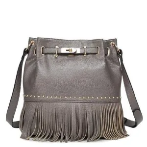 Trendy Fringe and Metal Design Crossbody Bag For Women - Gray