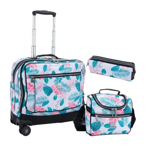 Tropical Leaves School Bag Trolley Set of 4(Lunch Bag & Pencil Case) Lunch Box