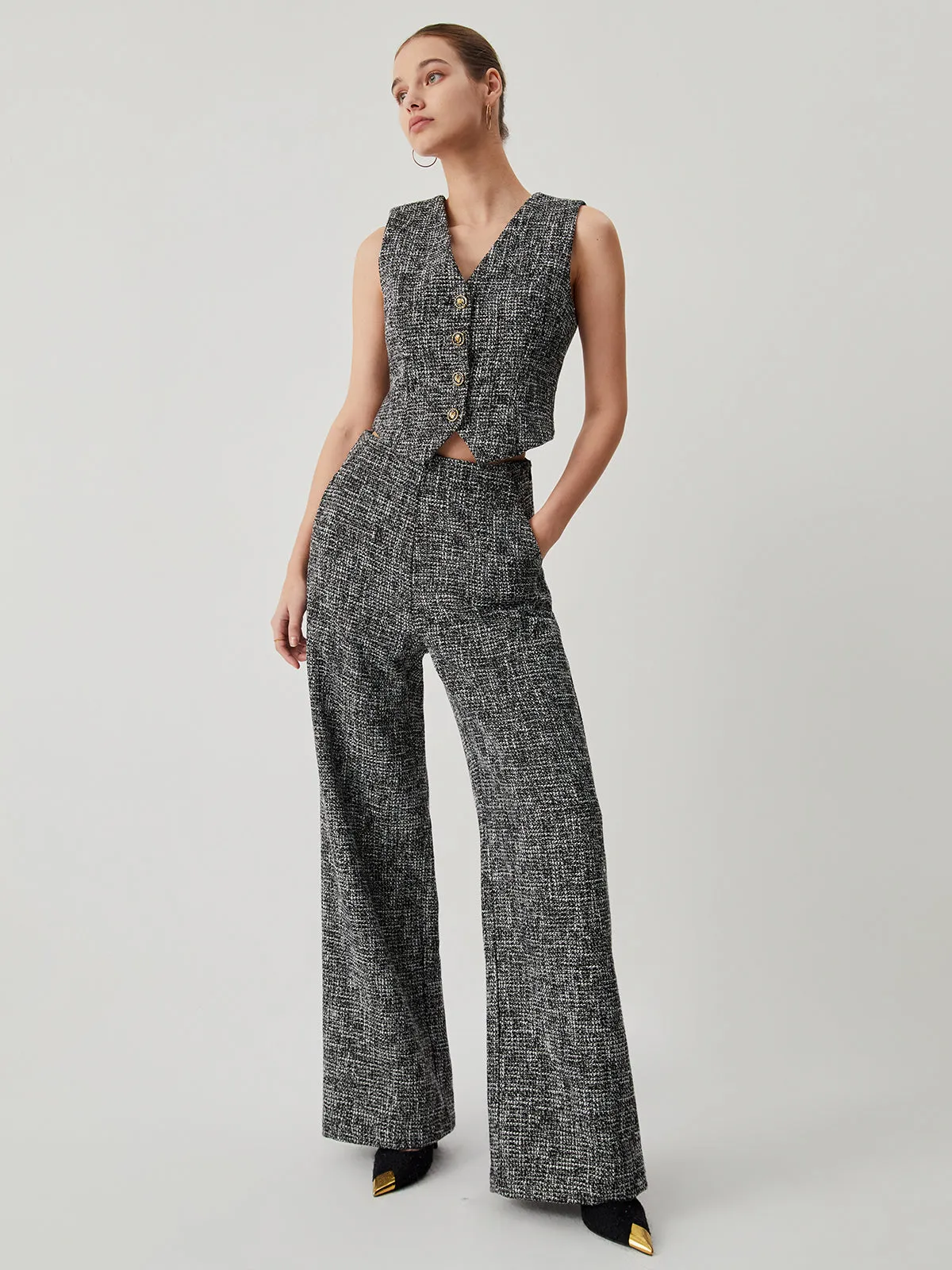 Tweed Metallic Graceful Button Vest