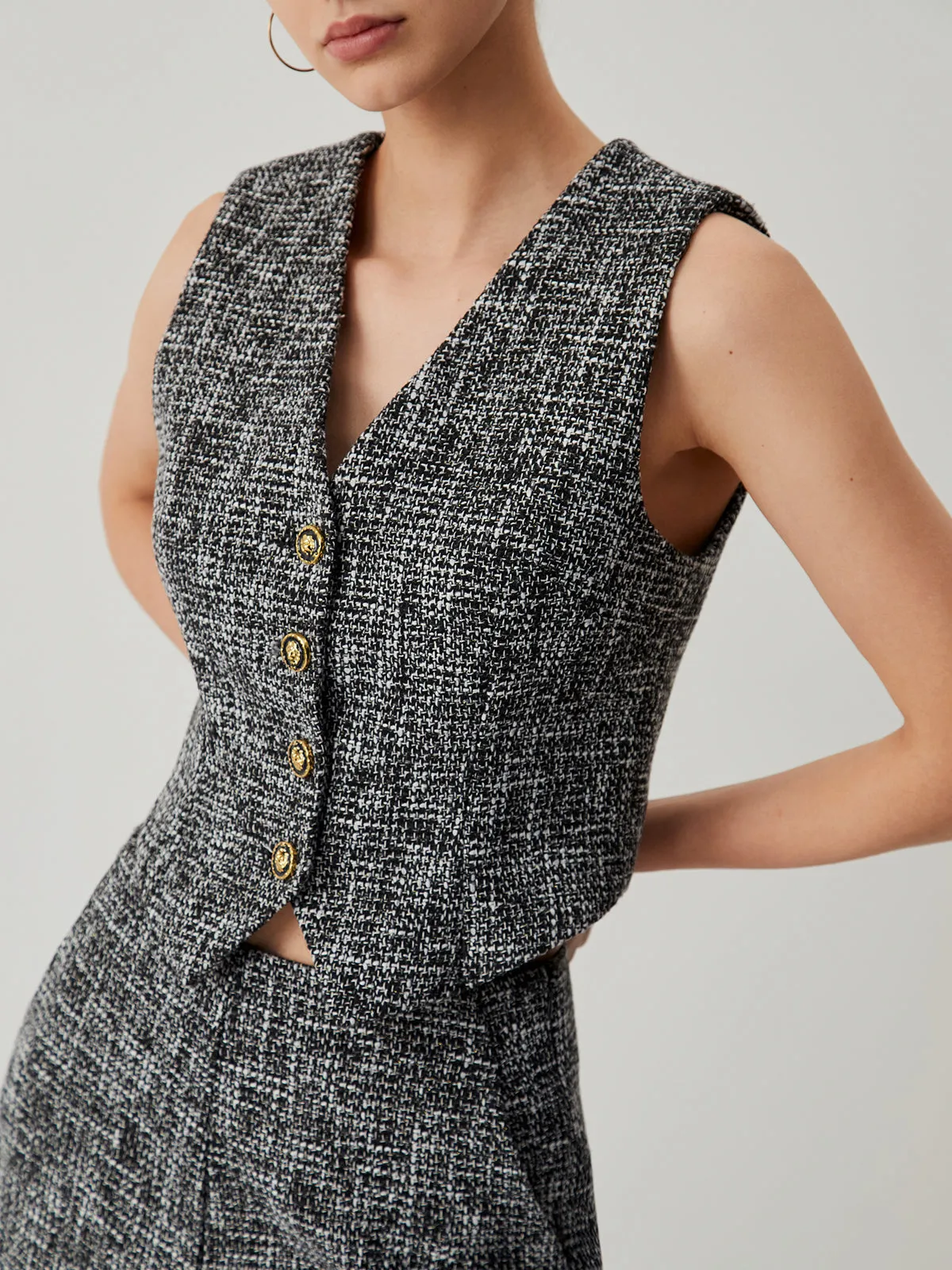 Tweed Metallic Graceful Button Vest