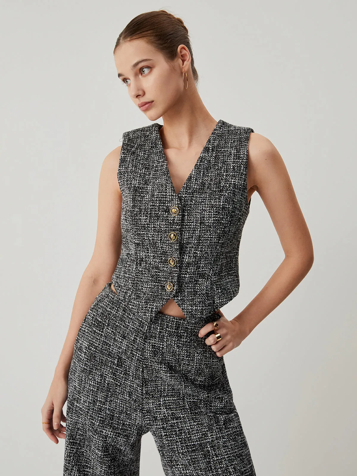 Tweed Metallic Graceful Button Vest