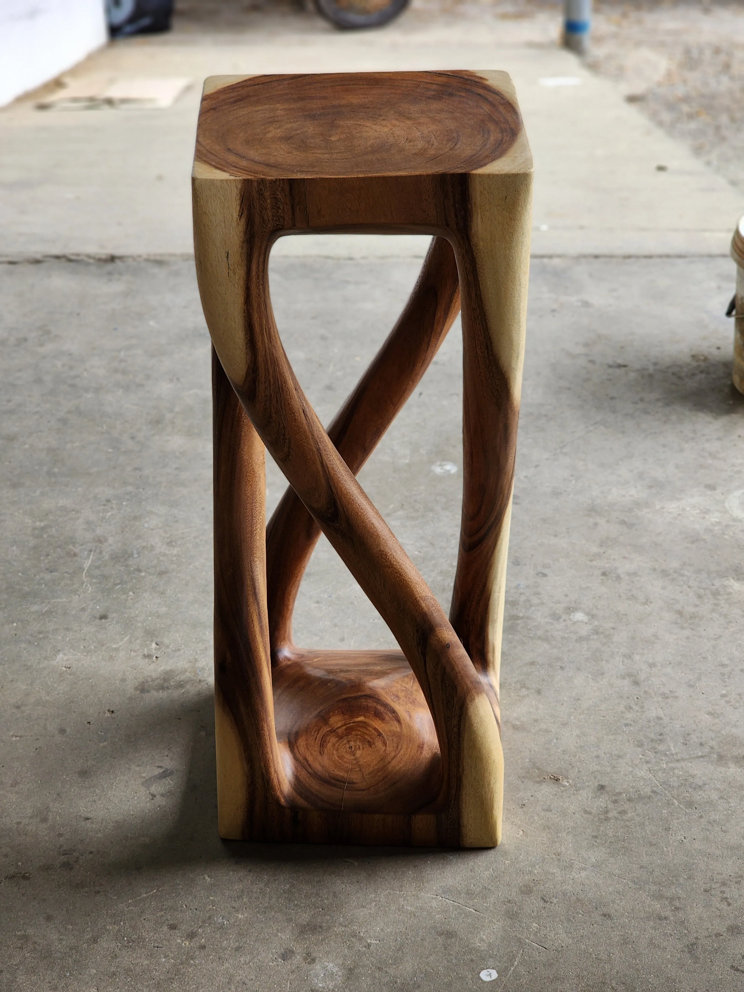 Twisted Vine side table 76cm Acacia Wood Side Table, Corner Table, Bar stool Clear Finish.