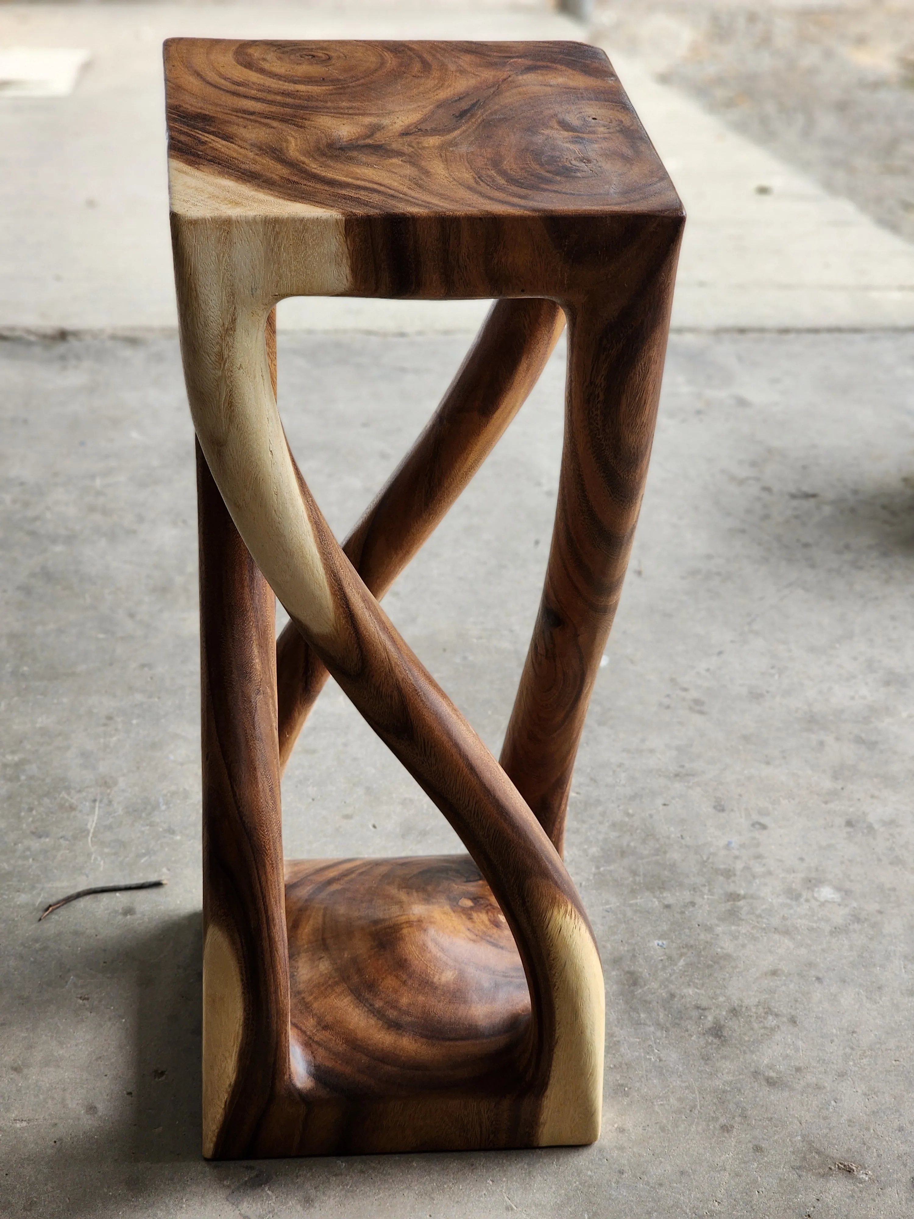 Twisted Vine side table 76cm Acacia Wood Side Table, Corner Table, Bar stool Clear Finish.