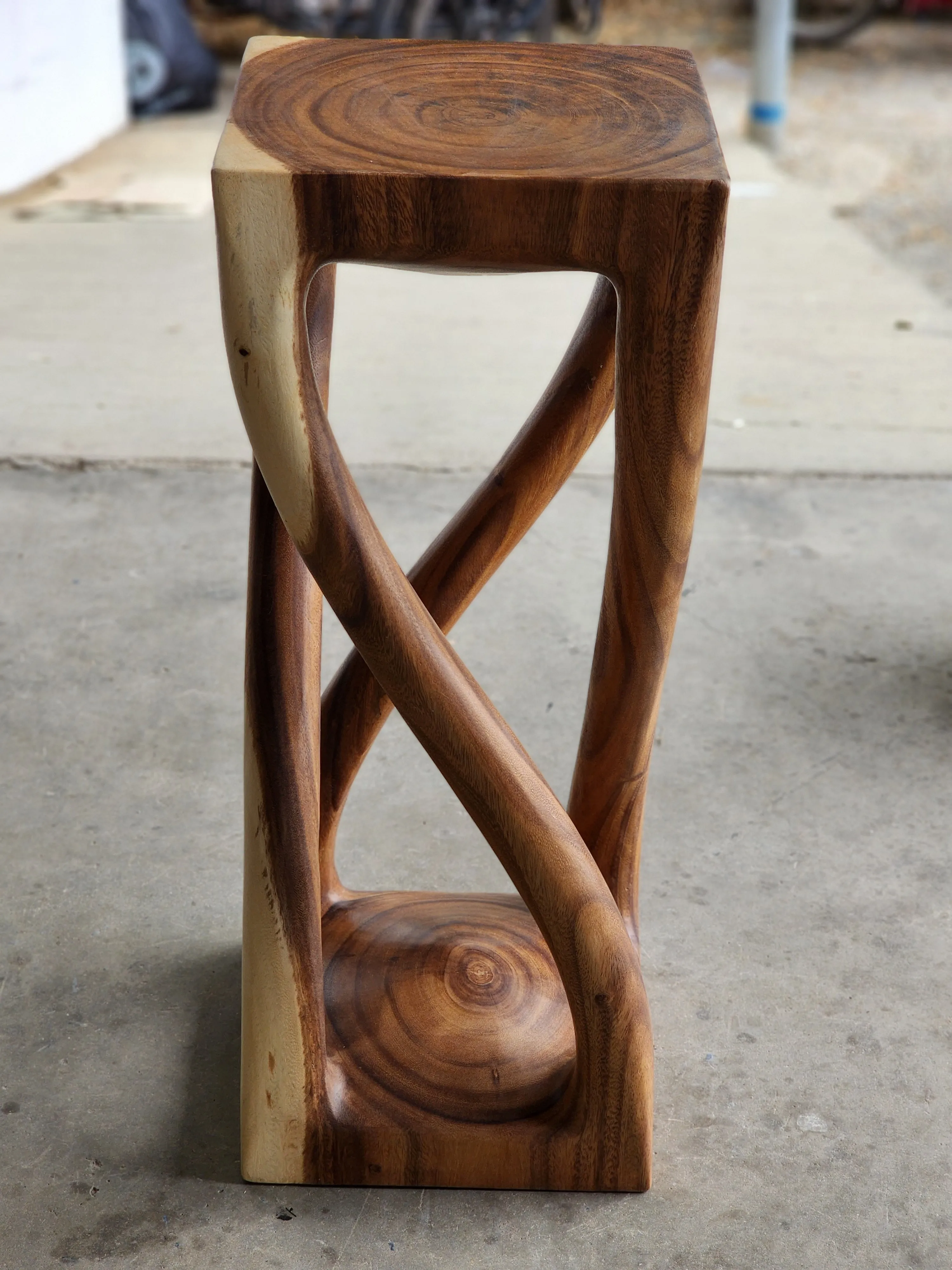 Twisted Vine side table 76cm Acacia Wood Side Table, Corner Table, Bar stool Clear Finish.