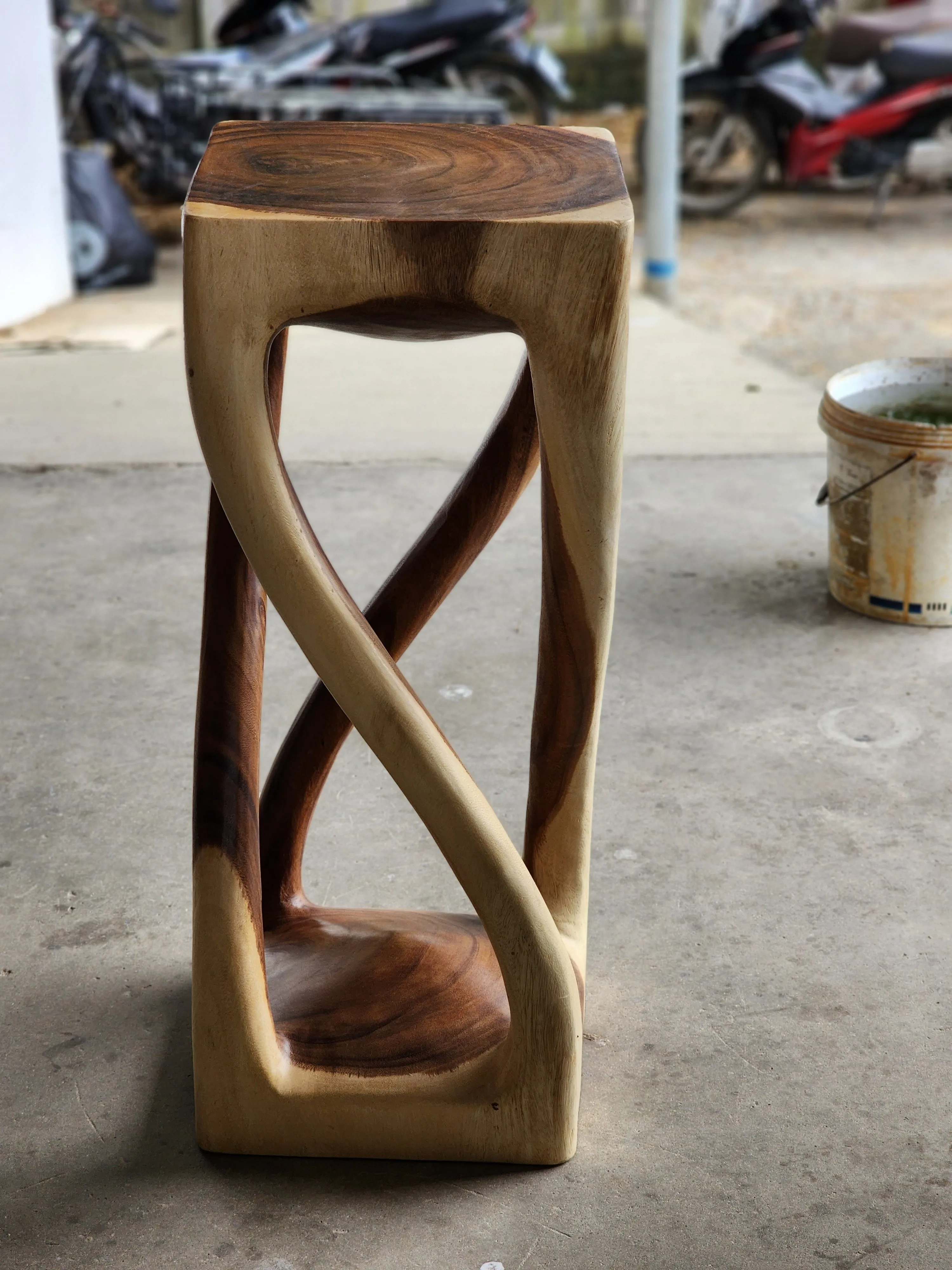 Twisted Vine side table 76cm Acacia Wood Side Table, Corner Table, Bar stool Clear Finish.