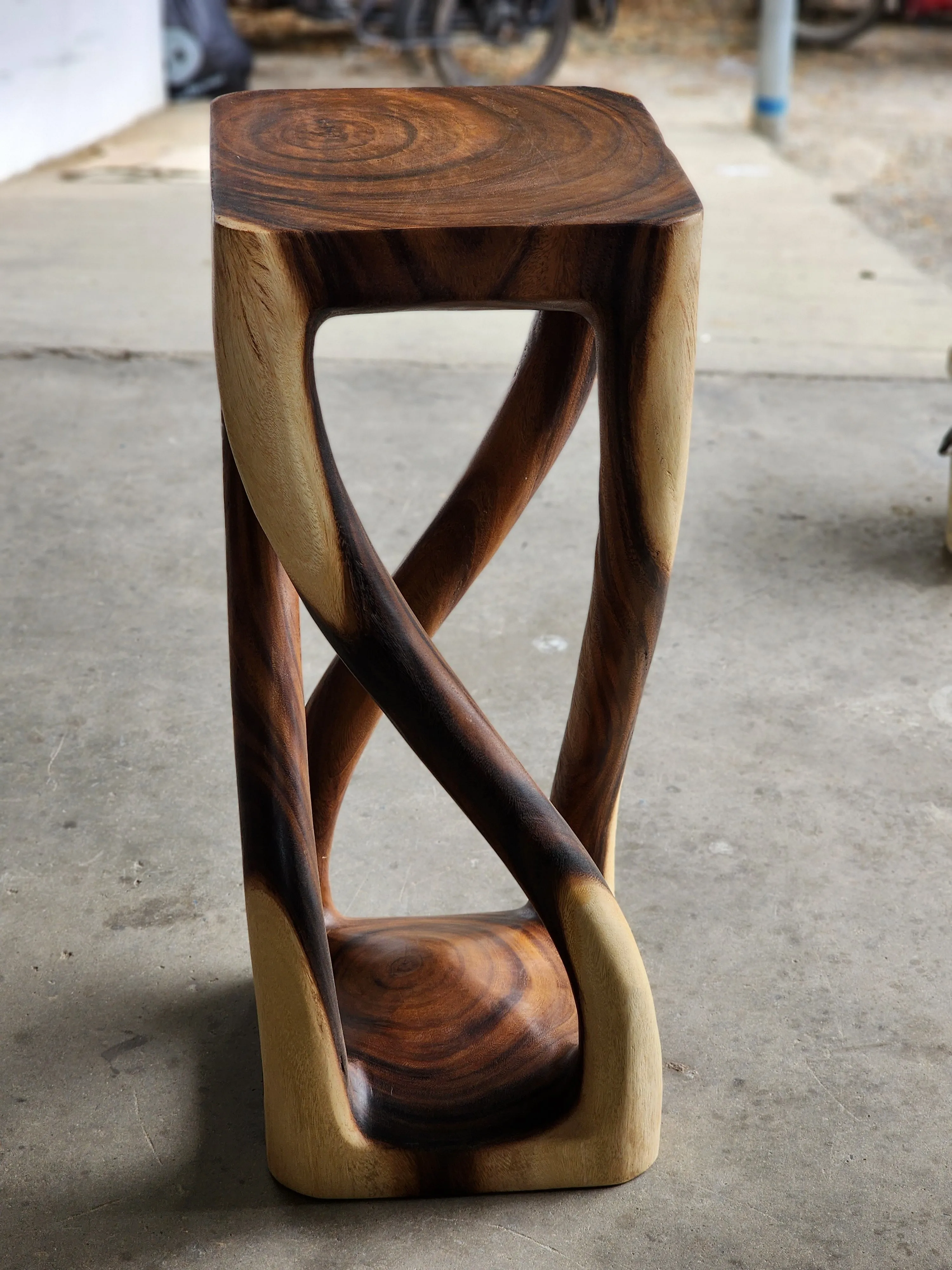 Twisted Vine side table 76cm Acacia Wood Side Table, Corner Table, Bar stool Clear Finish.