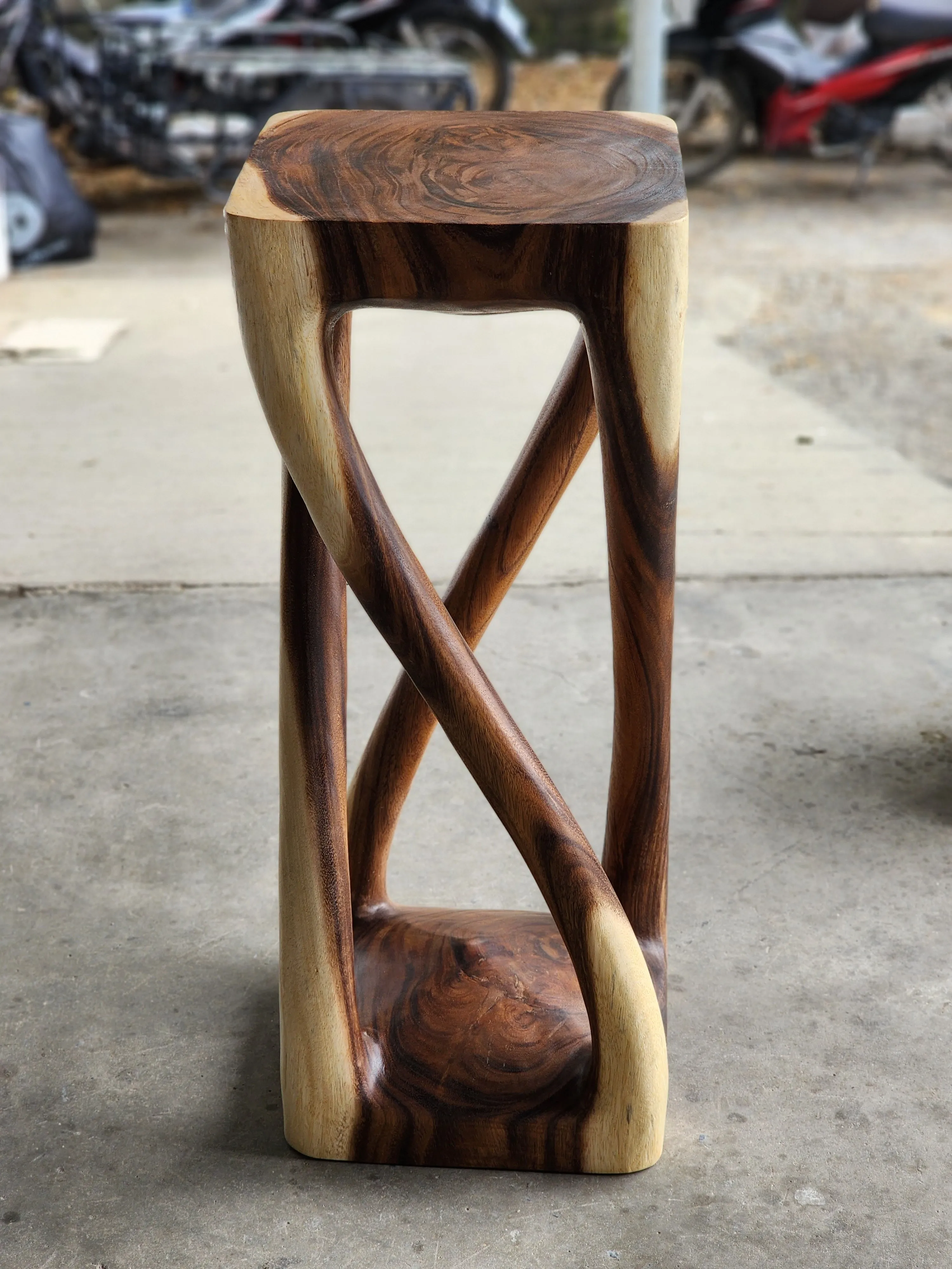 Twisted Vine side table 76cm Acacia Wood Side Table, Corner Table, Bar stool Clear Finish.