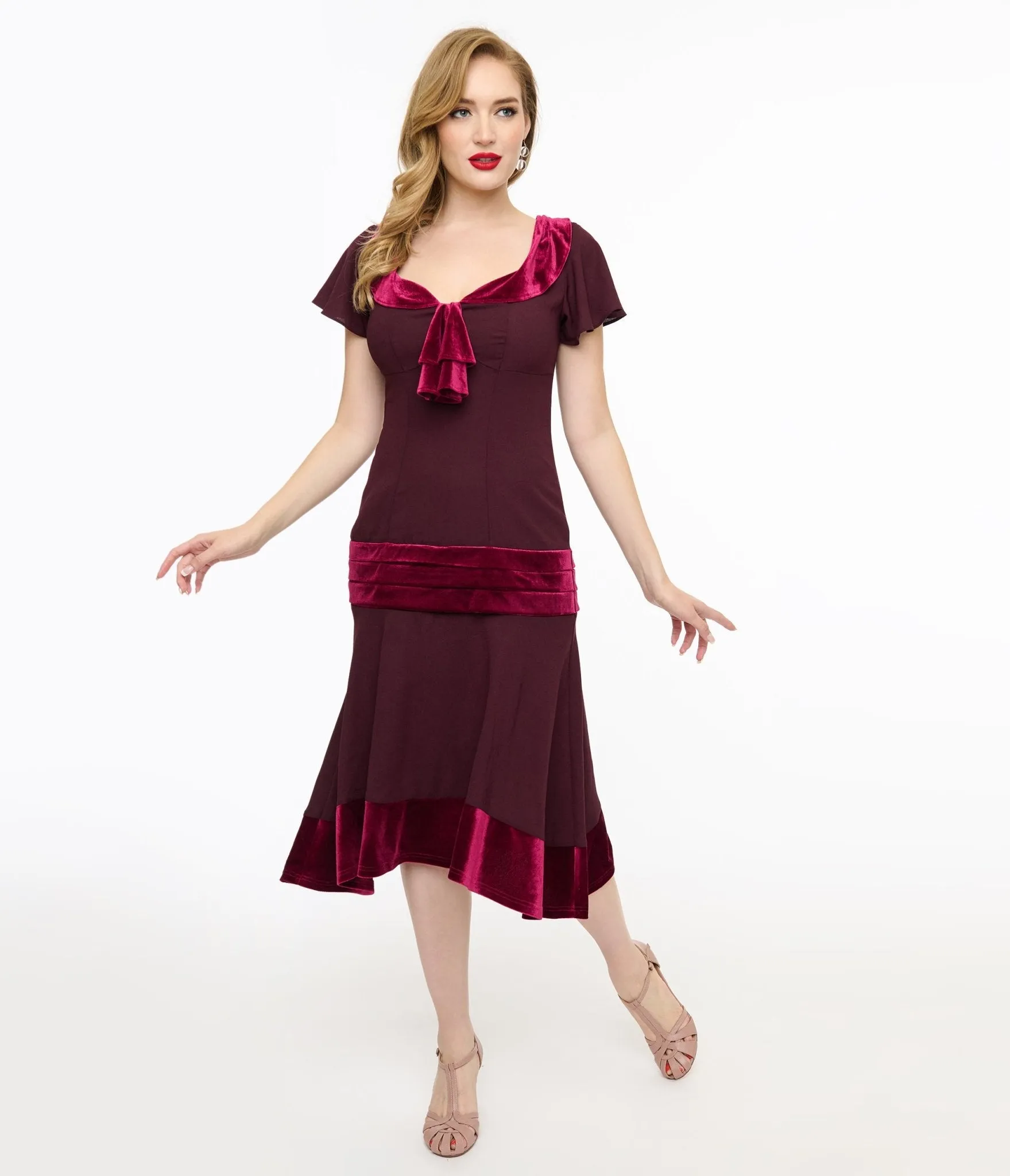 Unique Vintage 1920s Burgundy Wilshire Flapper Day Dress