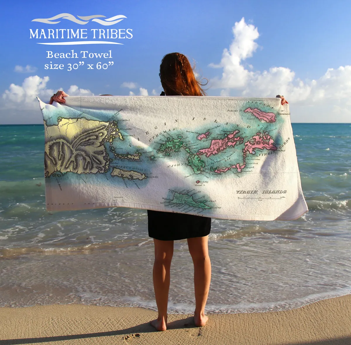 USVI - Antique Map Quick Dry Towel