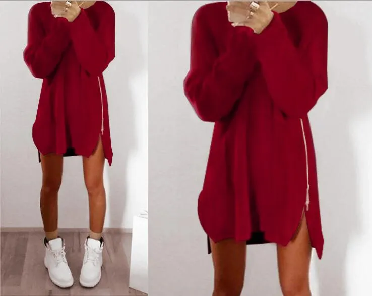 VenusFox Loose Casual Sexy Side Zipper Dresses