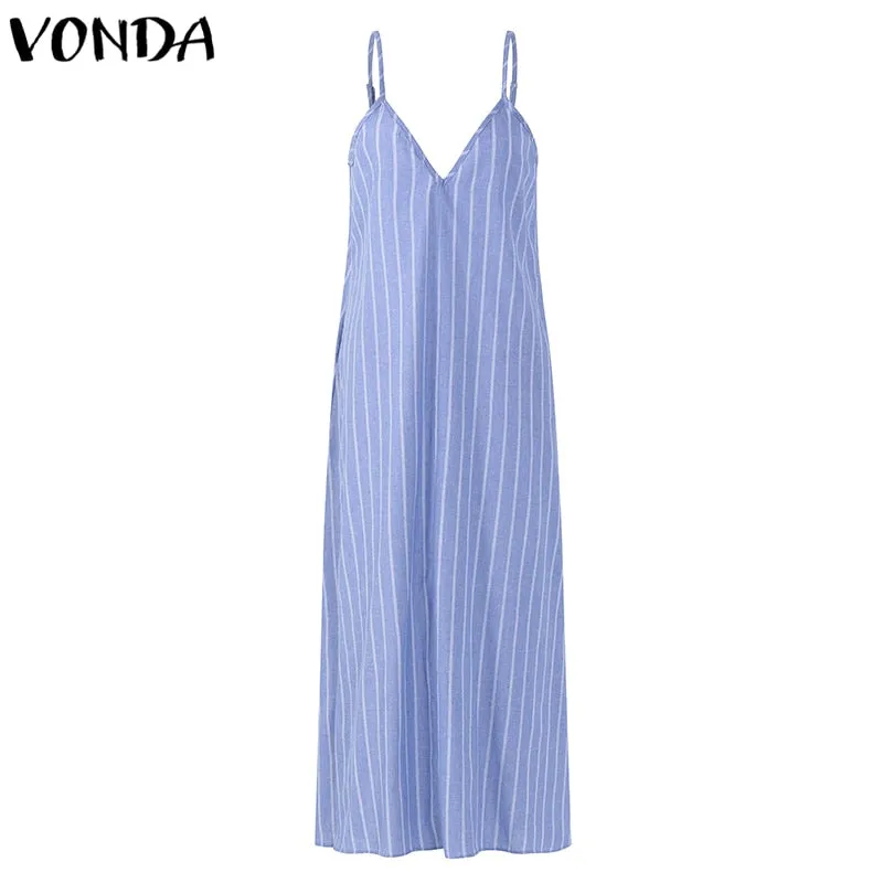 VenusFox Plus Size Sexy V Neck Backless Striped Dress