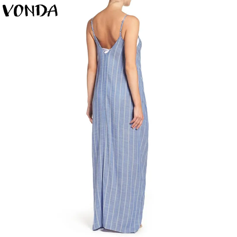 VenusFox Plus Size Sexy V Neck Backless Striped Dress