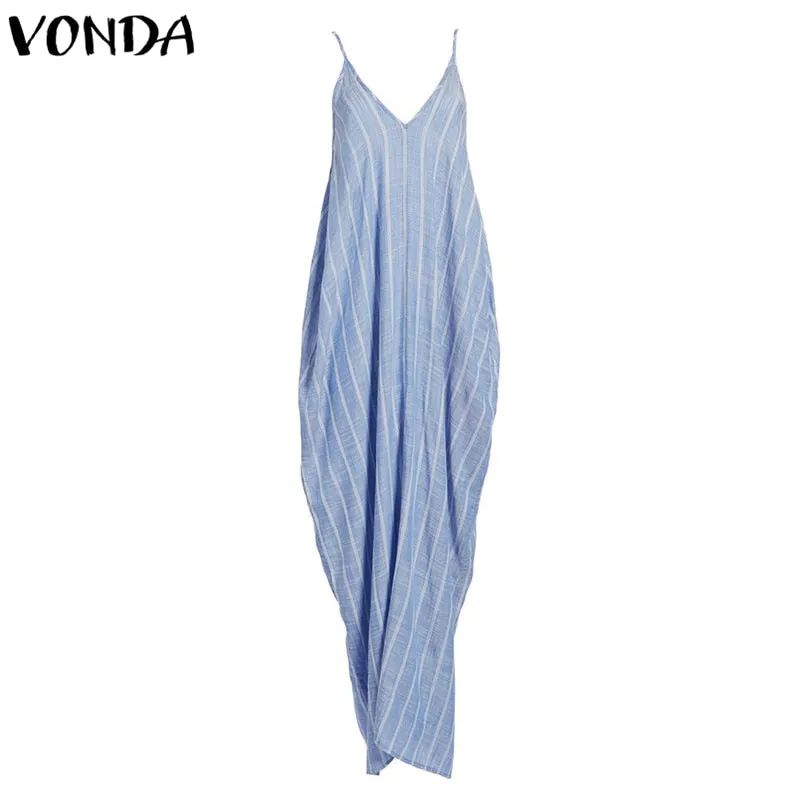 VenusFox Plus Size Sexy V Neck Backless Striped Dress