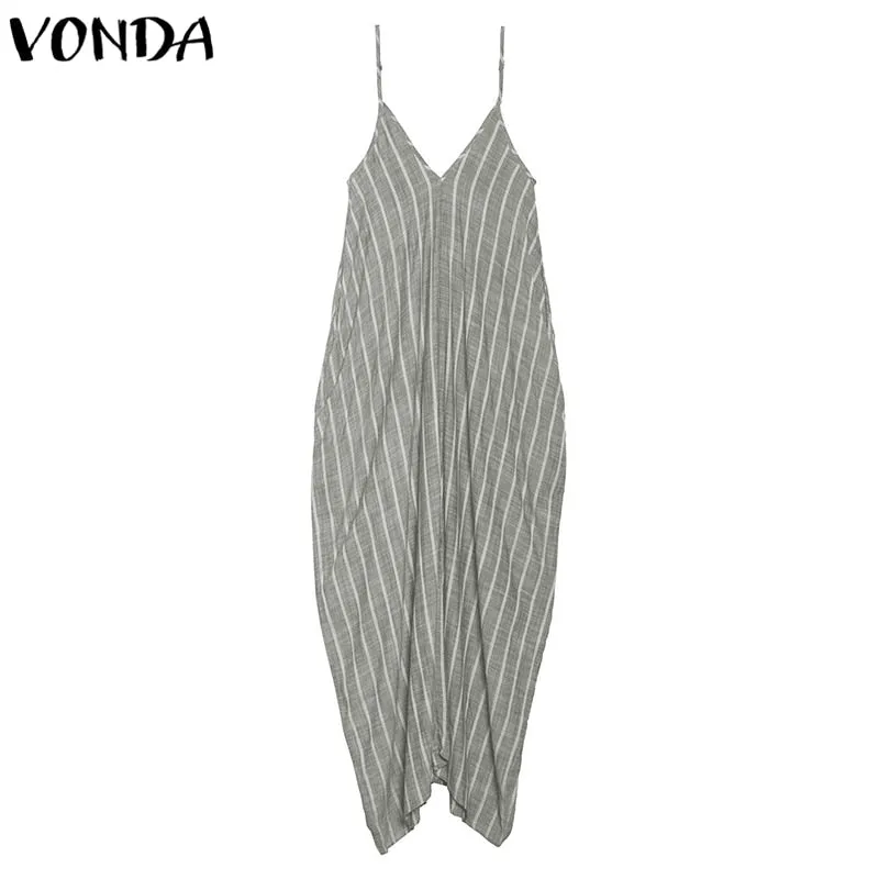 VenusFox Plus Size Sexy V Neck Backless Striped Dress