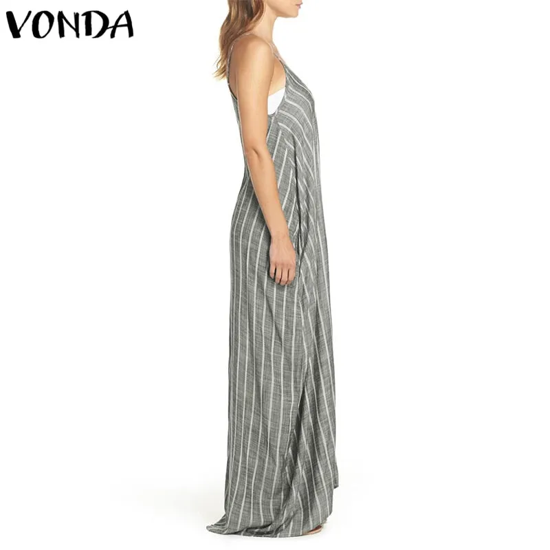 VenusFox Plus Size Sexy V Neck Backless Striped Dress