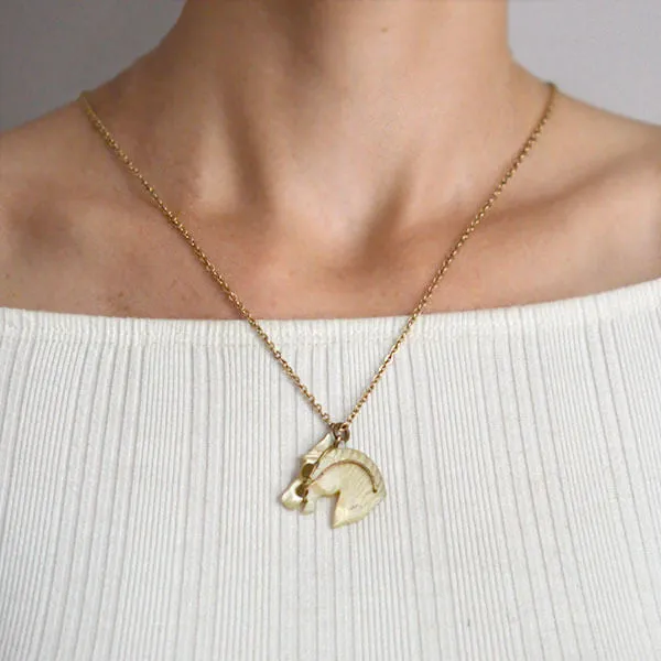 Victorian Gold-Filled Carved Mother of Pearl Horse Head Pendant