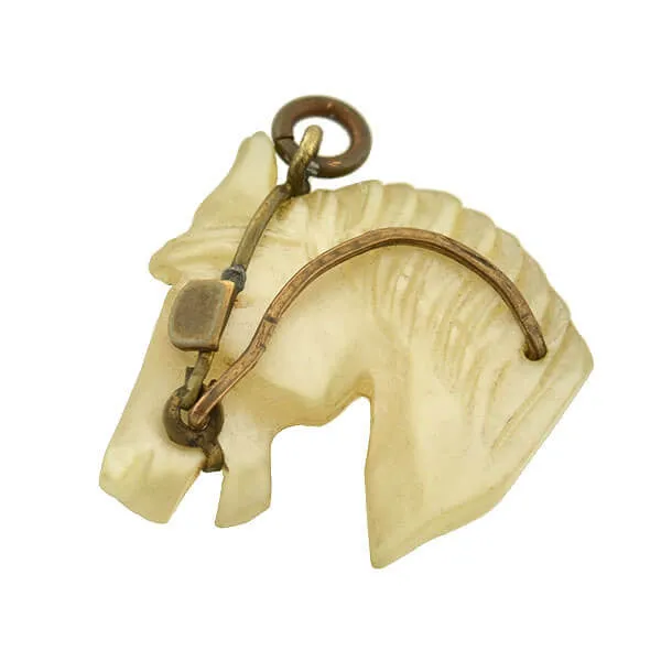 Victorian Gold-Filled Carved Mother of Pearl Horse Head Pendant