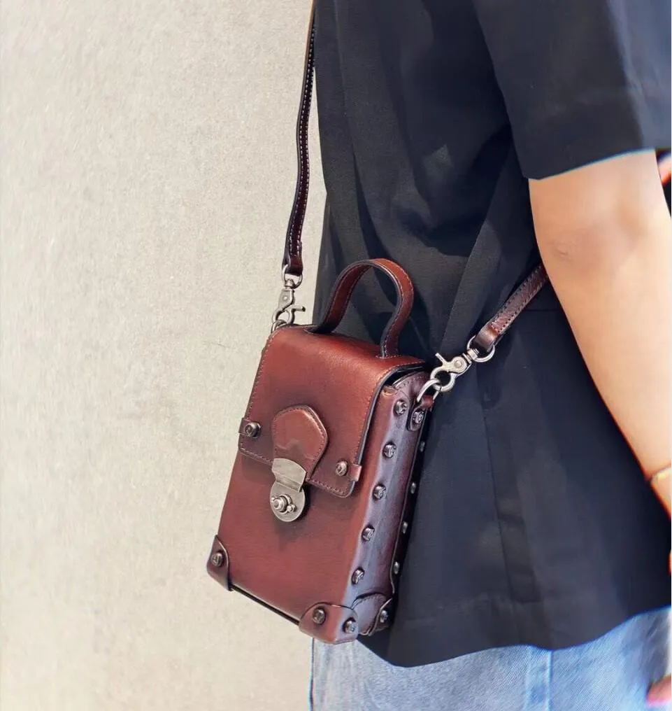 Vintage Ladies Leather Crossbody Cell Phone Shoulder Bag Side Bags For Women