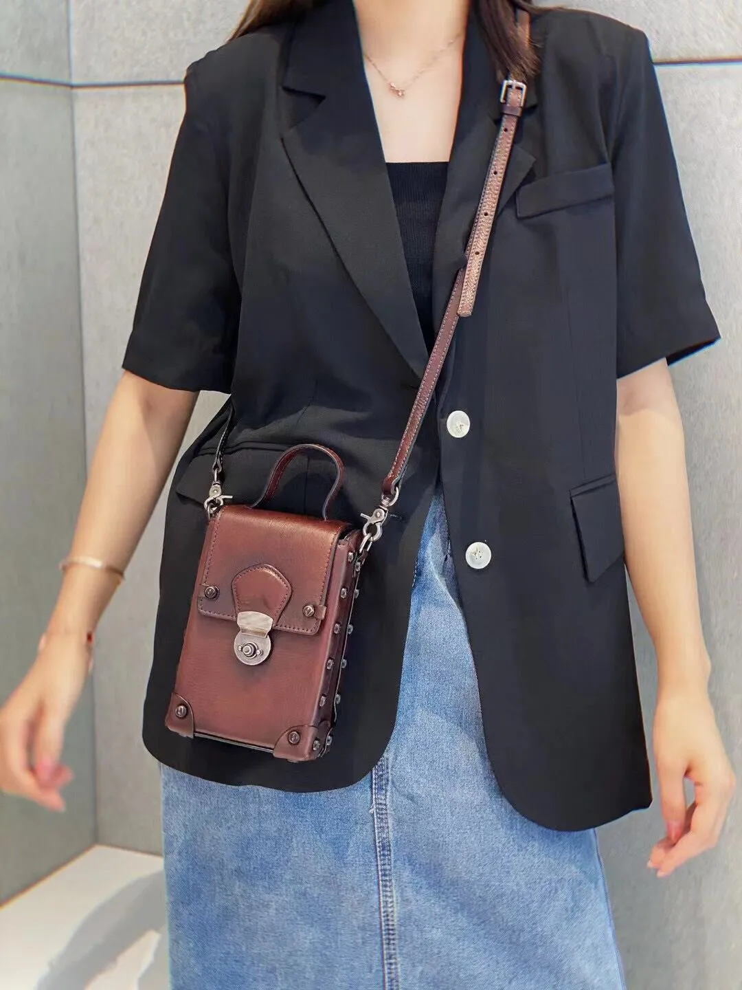 Vintage Ladies Leather Crossbody Cell Phone Shoulder Bag Side Bags For Women