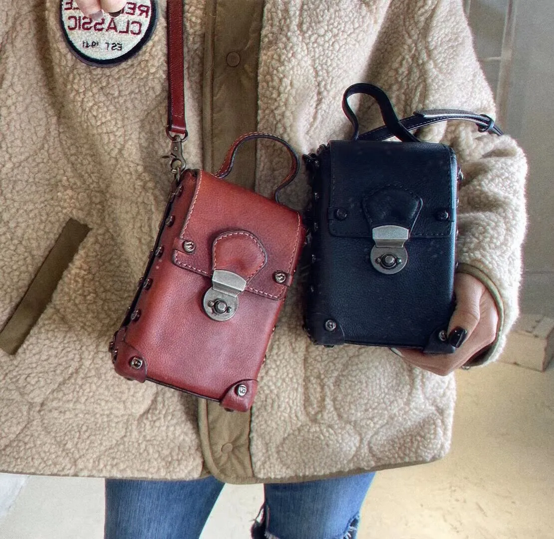 Vintage Ladies Leather Crossbody Cell Phone Shoulder Bag Side Bags For Women