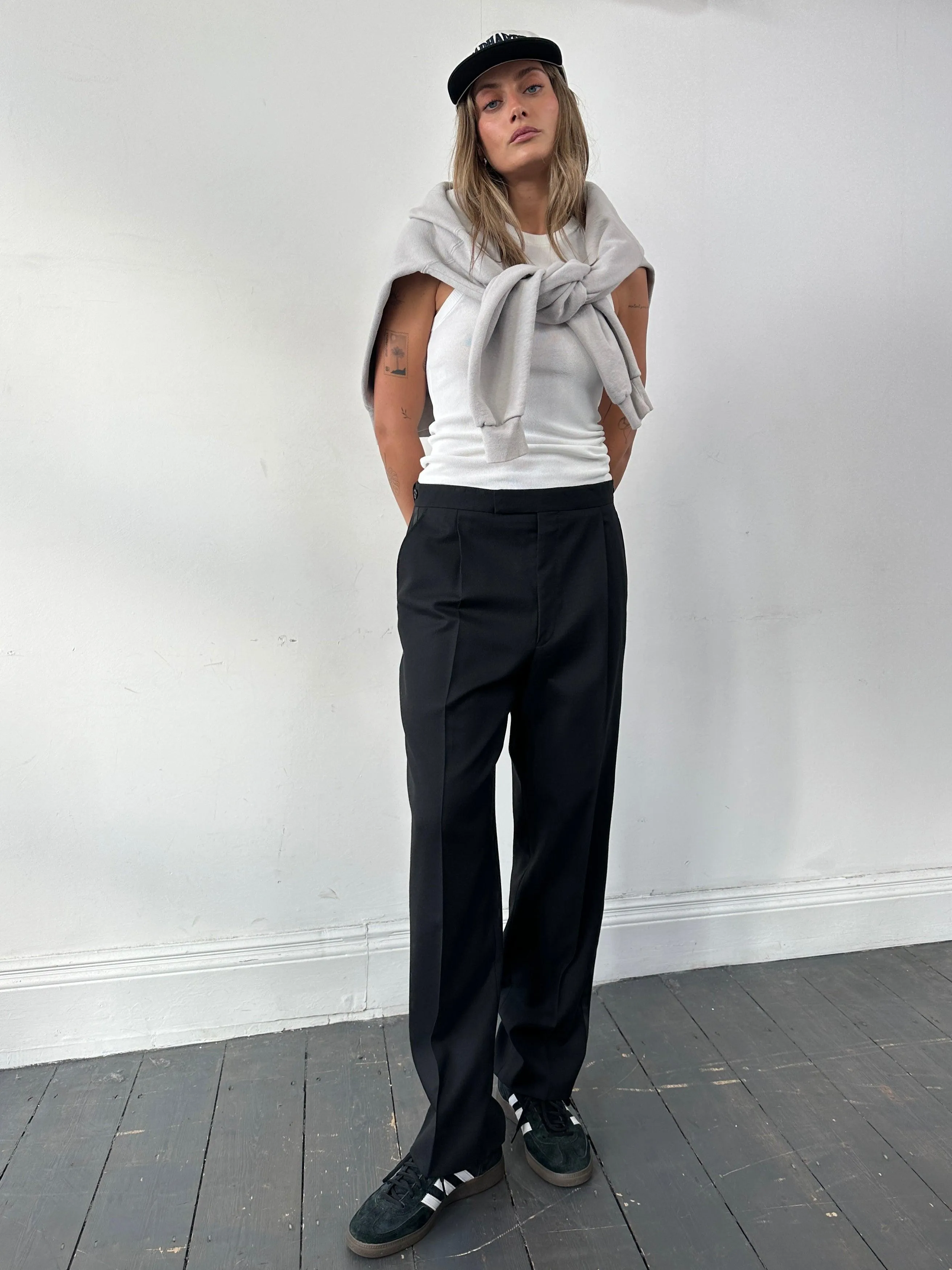 Vintage Tuxedo Pure Wool Straight Leg Trousers - W30-32