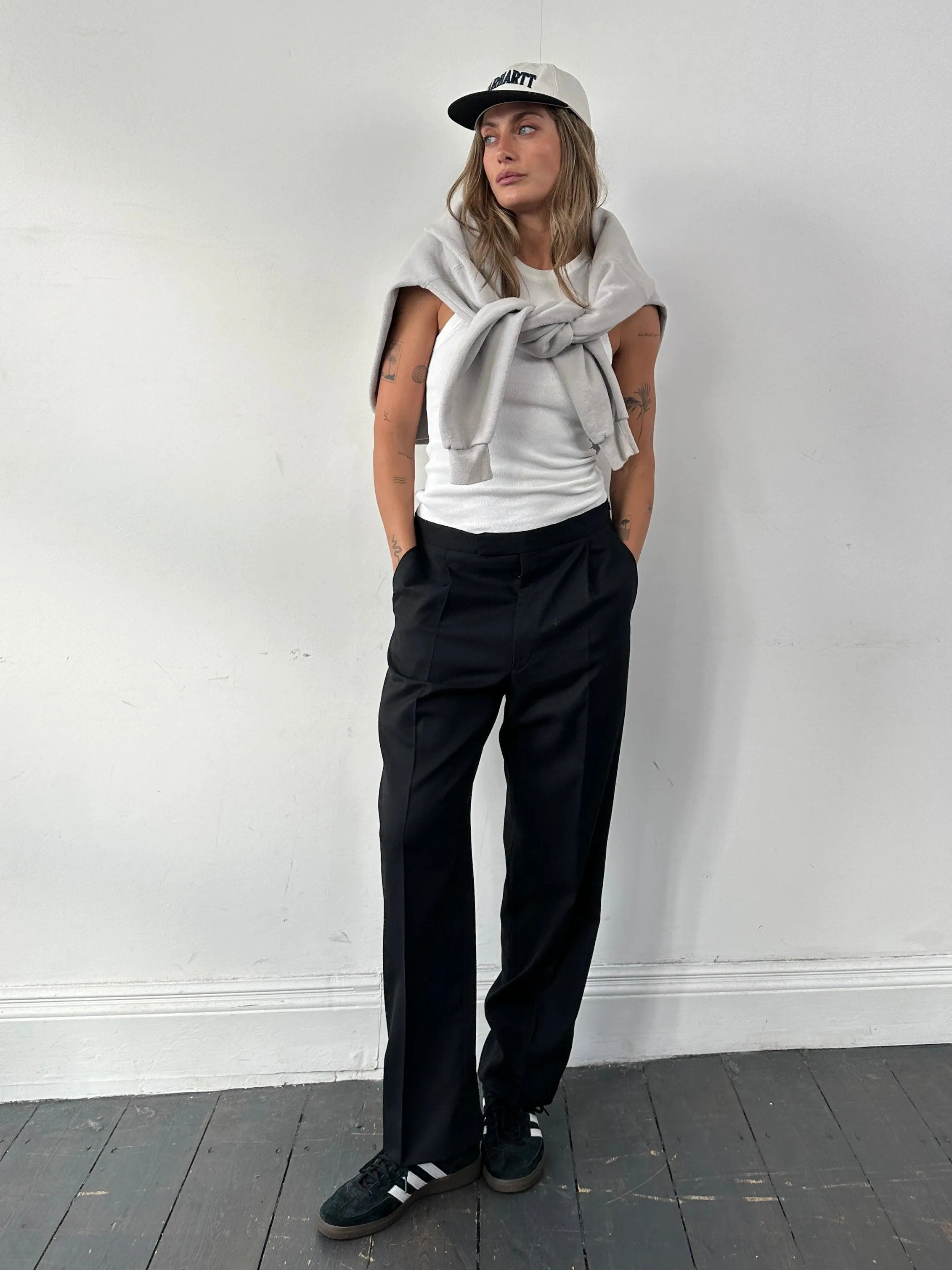 Vintage Tuxedo Pure Wool Straight Leg Trousers - W30-32