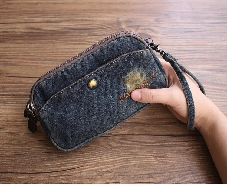 Vintage Womens Black Denim Phone Shoulder Bag Denim Crossbody Purse for Women