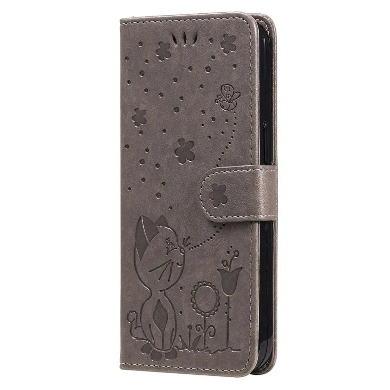 Wallet Cat And Bee Embossed Leather Cover For Redmi 12C 10 10A 10C 9A 9C 9T 8 6 Pro A1 Cover