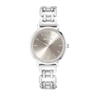 Watch Round Sparkling Graceful Greige Statement Silver