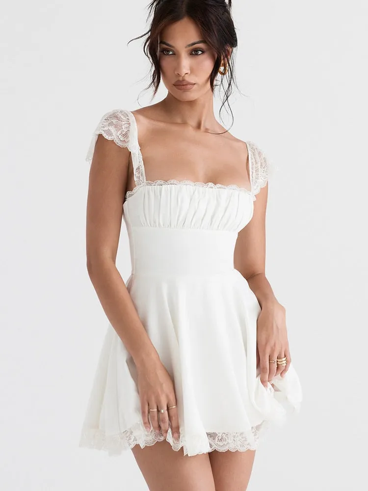 White Lace Stylish Trim Mini Dress