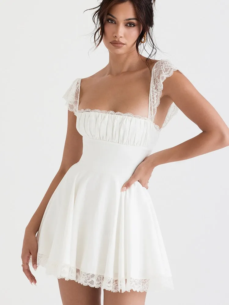 White Lace Stylish Trim Mini Dress